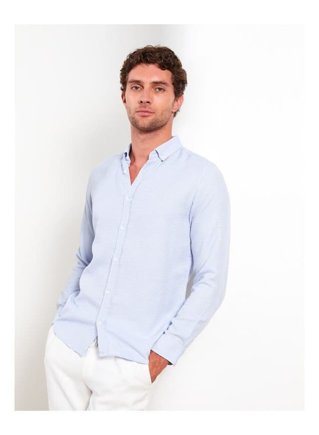 Slim Fit Long Sleeve Dobby Men's Shirt